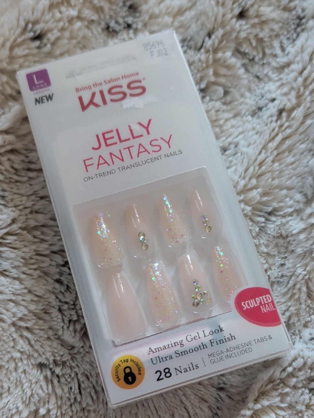 ✨ 3/$12 KISS Jelly Fantasy Press-On Nails - Translucent Pink w/Glitter